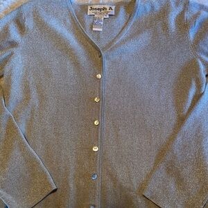 Joseph A - vintage Metallic Silver V-Neck Button Cardigan Sweater
